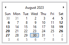 Calendar on Windows