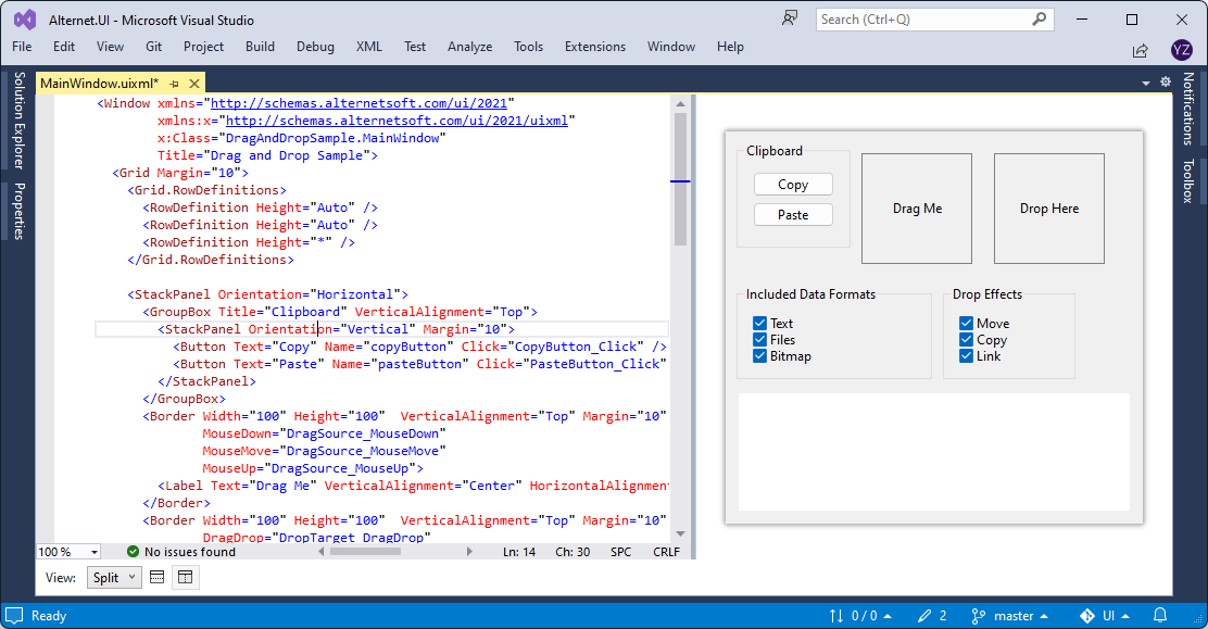 UIXML previewer screenshot.