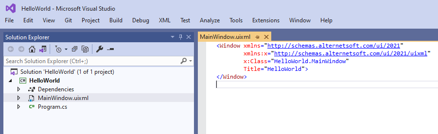 New project in Visual Studio after creation